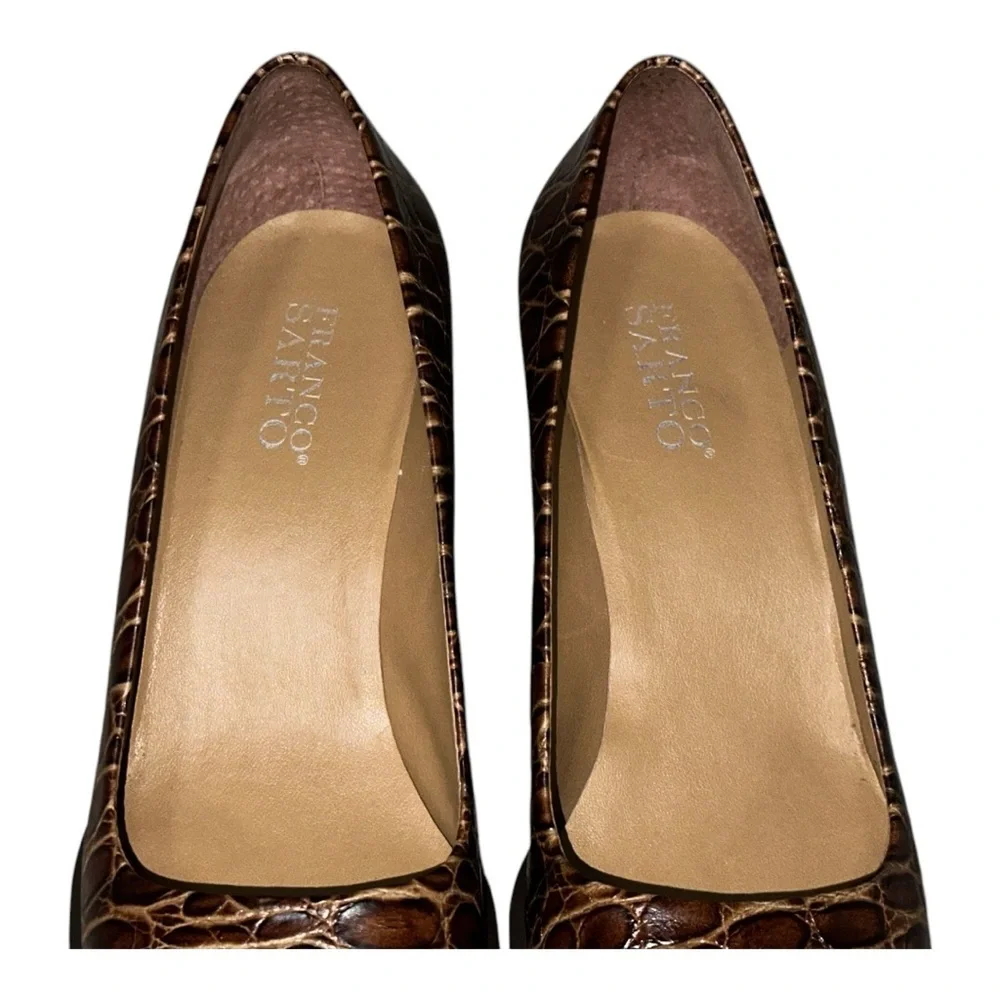 Vintage 90s/Y2K Franco Sarto Square Toe Leather Block Heels Chic Retro‎ Academia